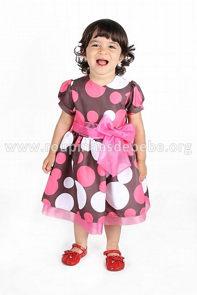 vestido marrom e rosa infantil Vestidos Infantil