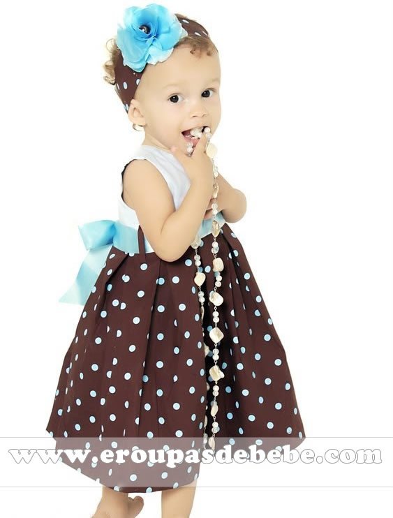 vestido infantil azul e marrom Vestidos Infantil