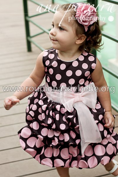 vestidos infantil marrom com bolinha rosa Vestidos Infantil