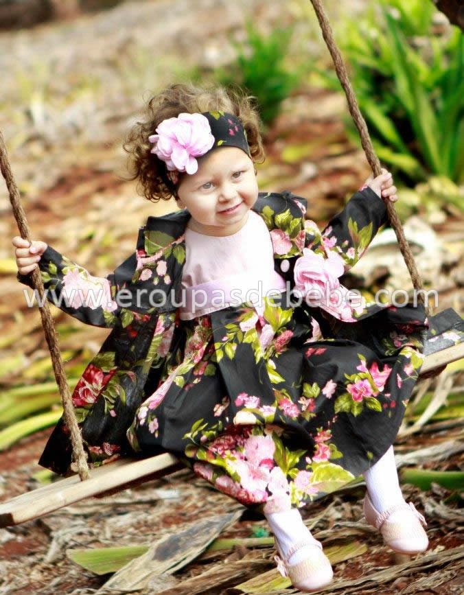 vestidos infantil floral preto Vestidos de festa infantil