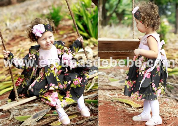 vestido infantil floral rosa com preto e vermelho Casaquinhos para meninas