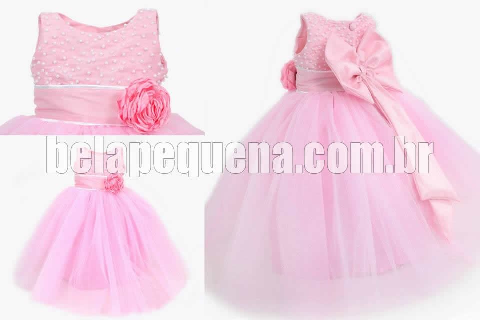 vestido infantil rosa bebê